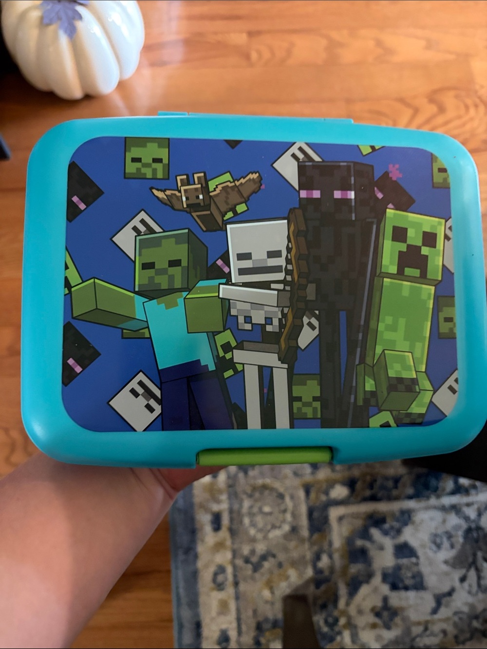 Kids Lunch Box with Bright Teal and Blue Minecraft Characters